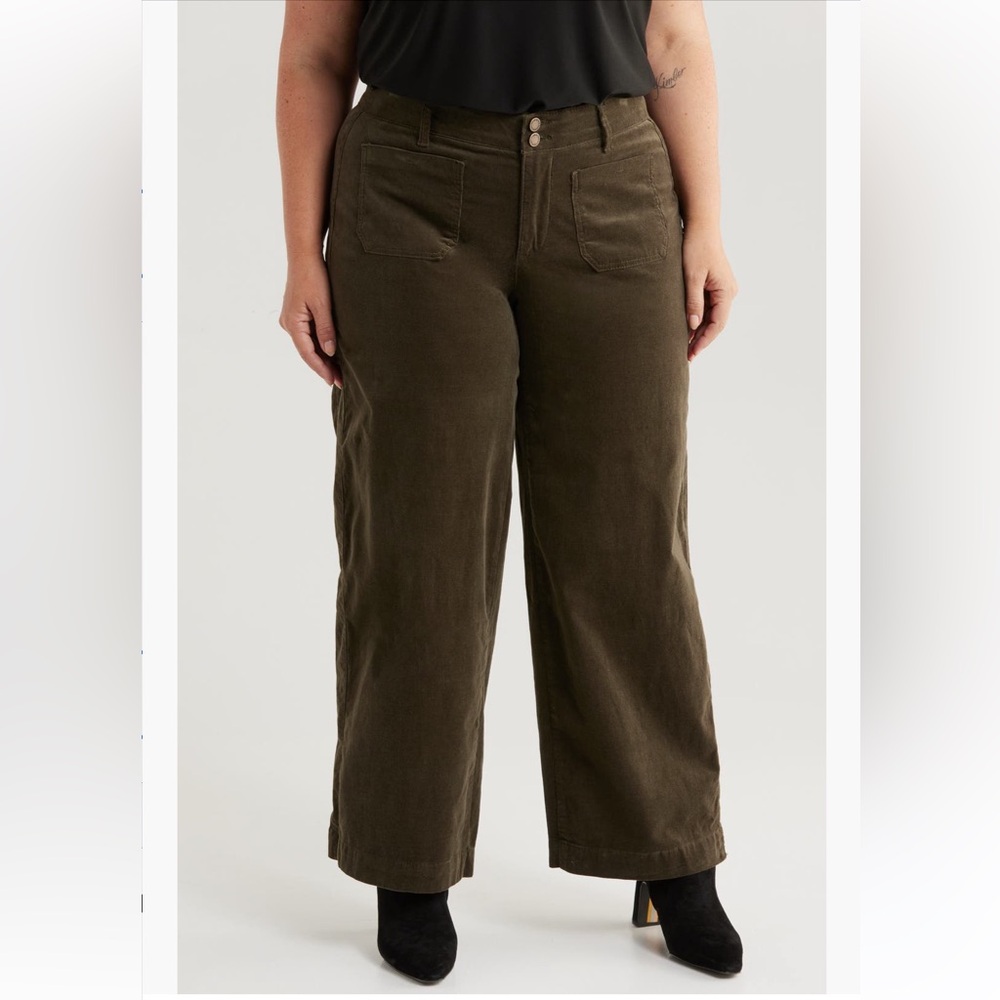 Wit & Wisdom Emma Patch Pocket High Waist Wide Leg Corduroy Pants Green Sz 24W - Picture 6 of 6
